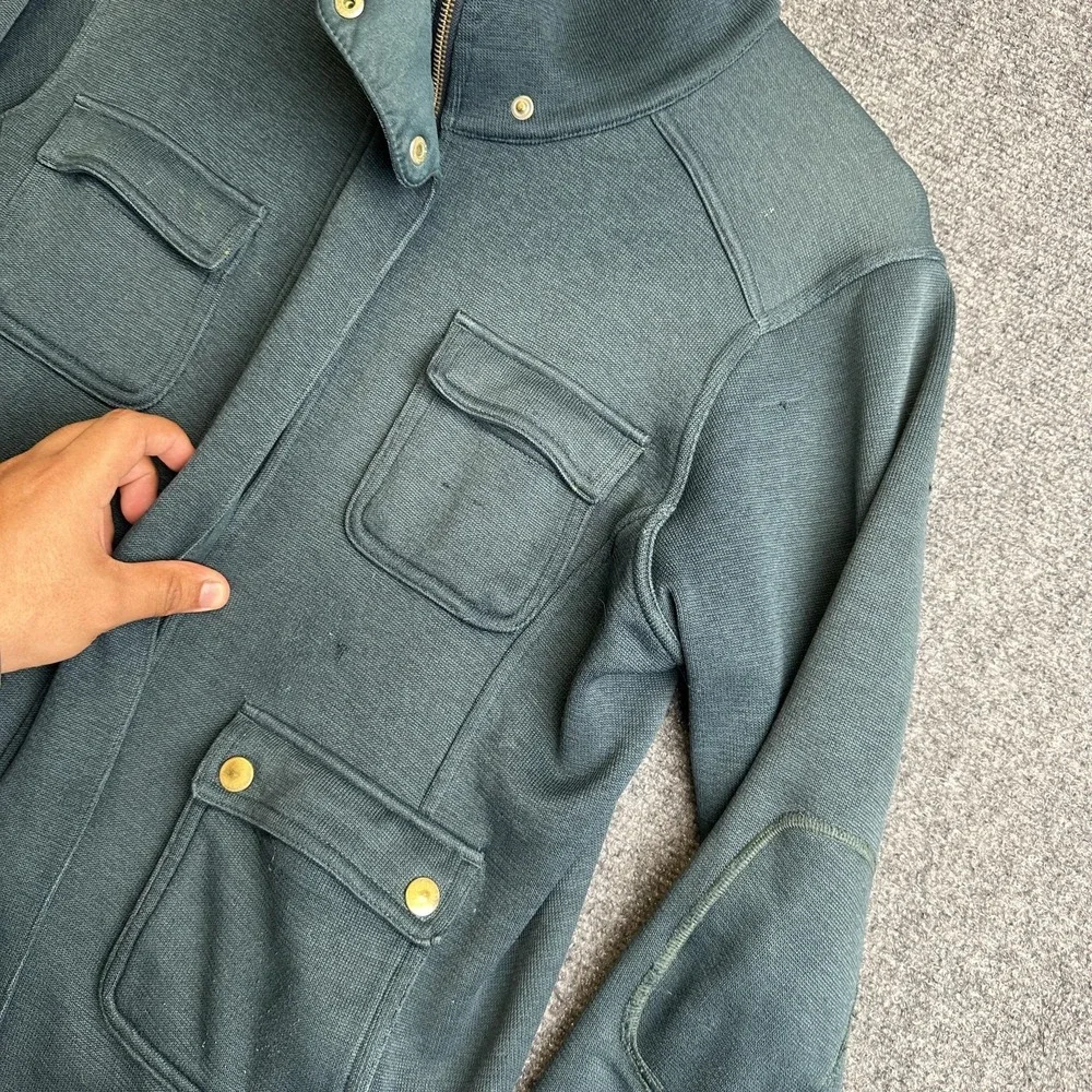 Patagonia Jacket Womens Small Green Cotton Knit Utility Field Full Zip Pockets